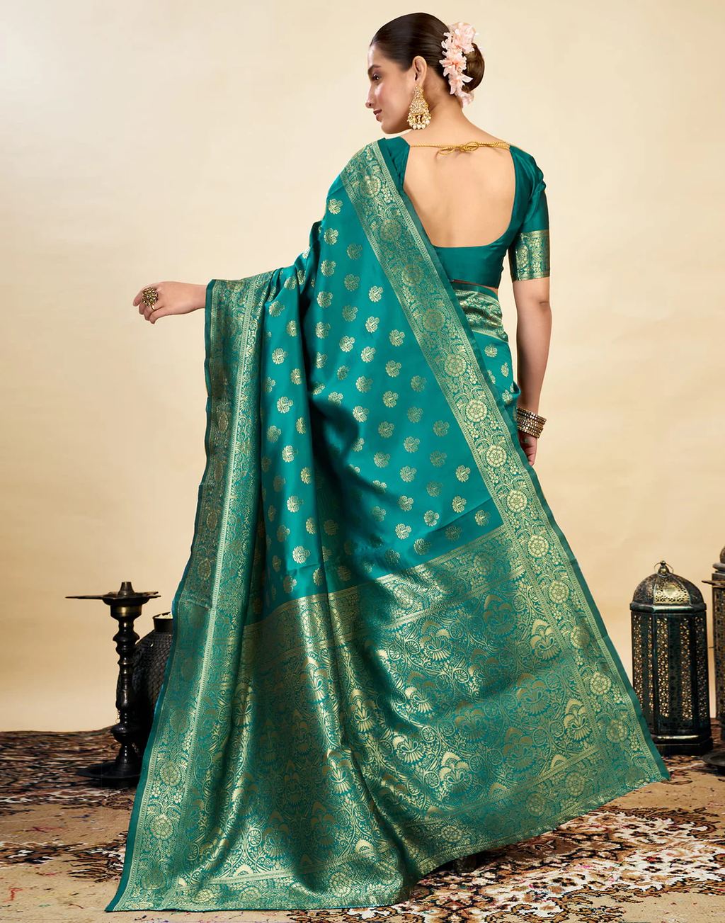 Striking Rama Green Banarasi Silk Saree