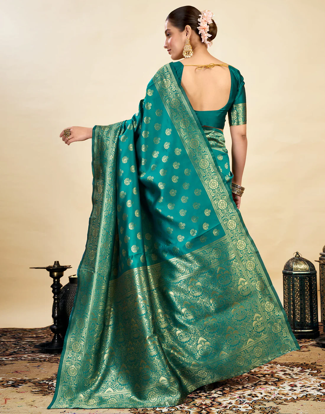 Striking Rama Green Banarasi Silk Saree