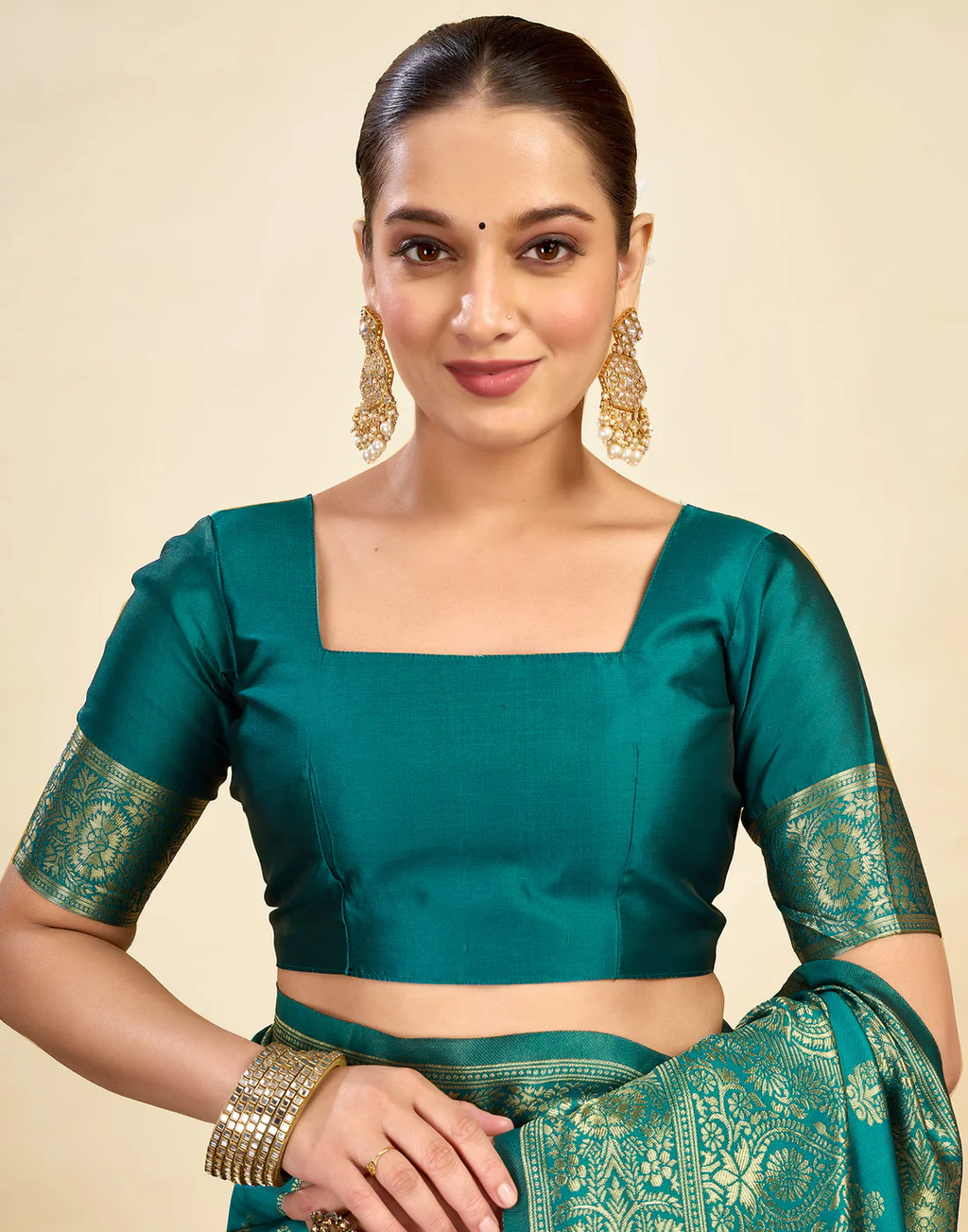 Striking Rama Green Banarasi Silk Saree