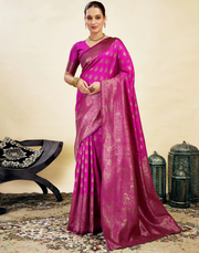 Vibrant Rani Pink Banarasi Silk Saree with Luxurious Zari Weaving