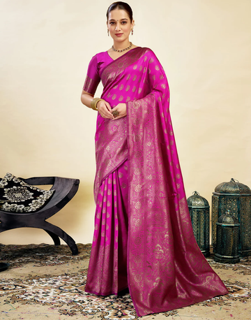 Vibrant Rani Pink Banarasi Silk Saree with Luxurious Zari Weaving