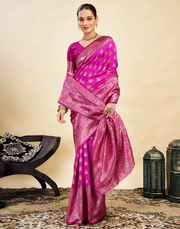 Vibrant Rani Pink Banarasi Silk Saree with Luxurious Zari Weaving