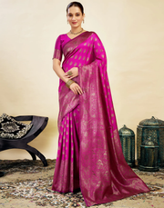 Vibrant Rani Pink Banarasi Silk Saree with Luxurious Zari Weaving