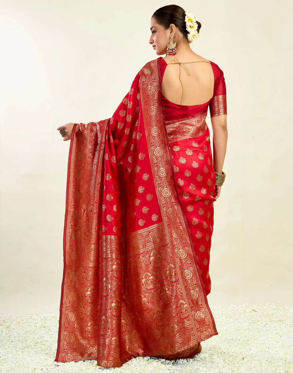 Regal Red Banarasi Silk Saree with Grand Golden Zari Weaving