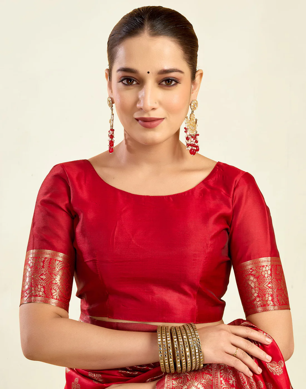 Regal Red Banarasi Silk Saree with Grand Golden Zari Weaving