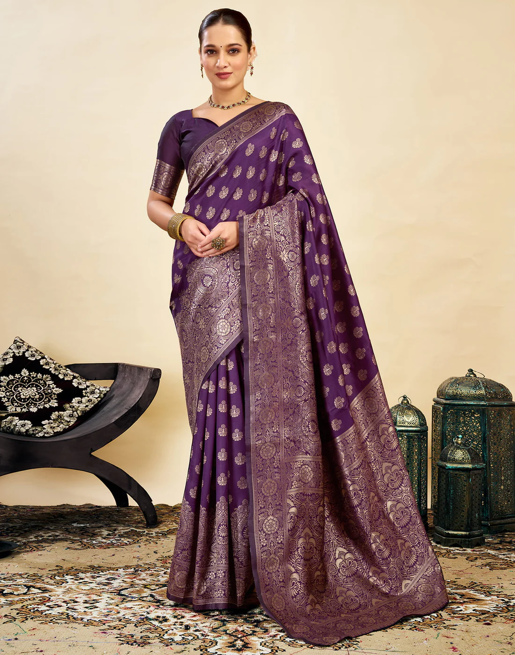Opulent Wine Banarasi Silk Saree with Luxurious Golden Zari Weaving