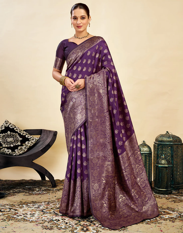 Opulent Wine Banarasi Silk Saree with Luxurious Golden Zari Weaving