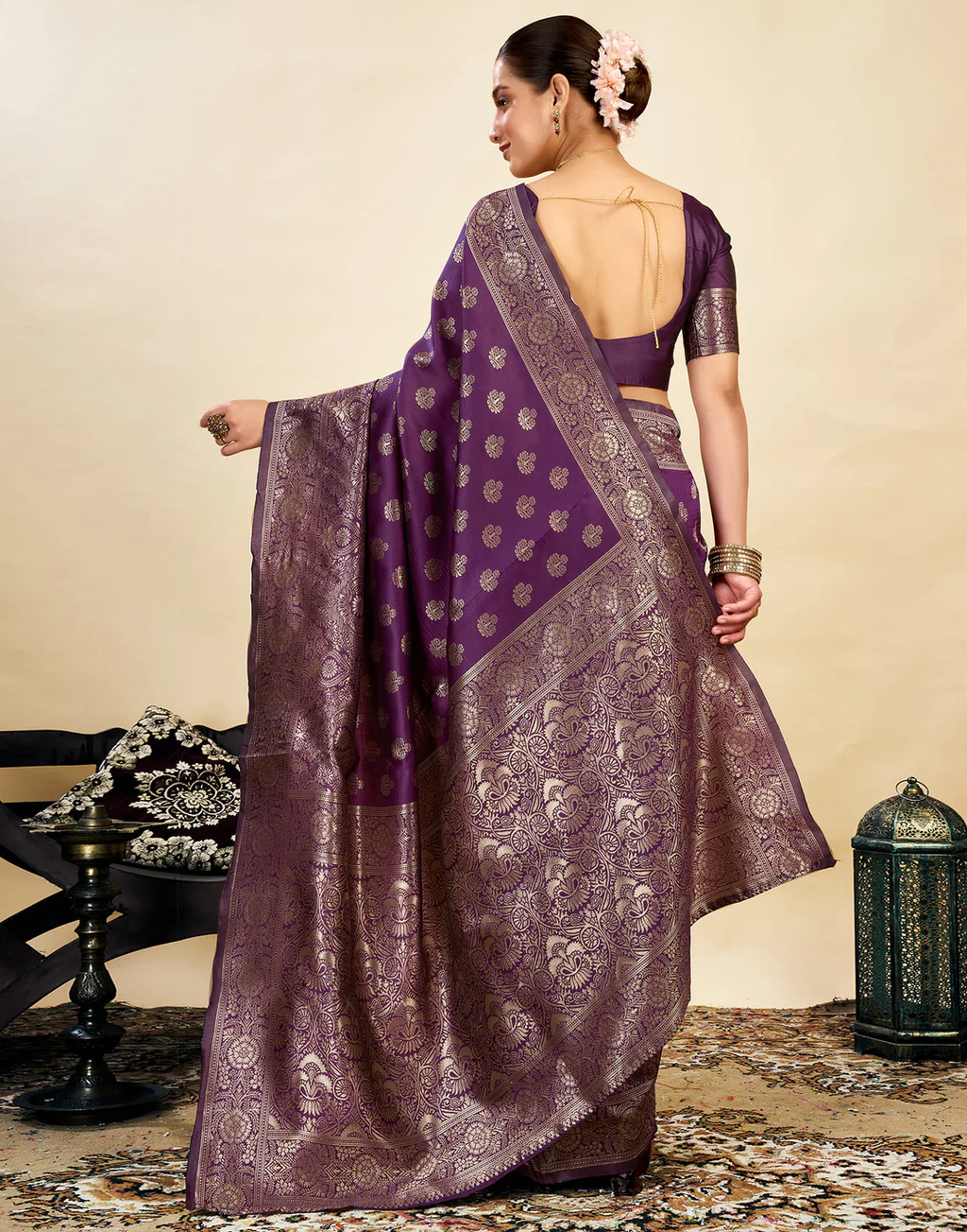 Opulent Wine Banarasi Silk Saree with Luxurious Golden Zari Weaving