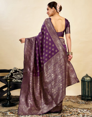 Opulent Wine Banarasi Silk Saree with Luxurious Golden Zari Weaving