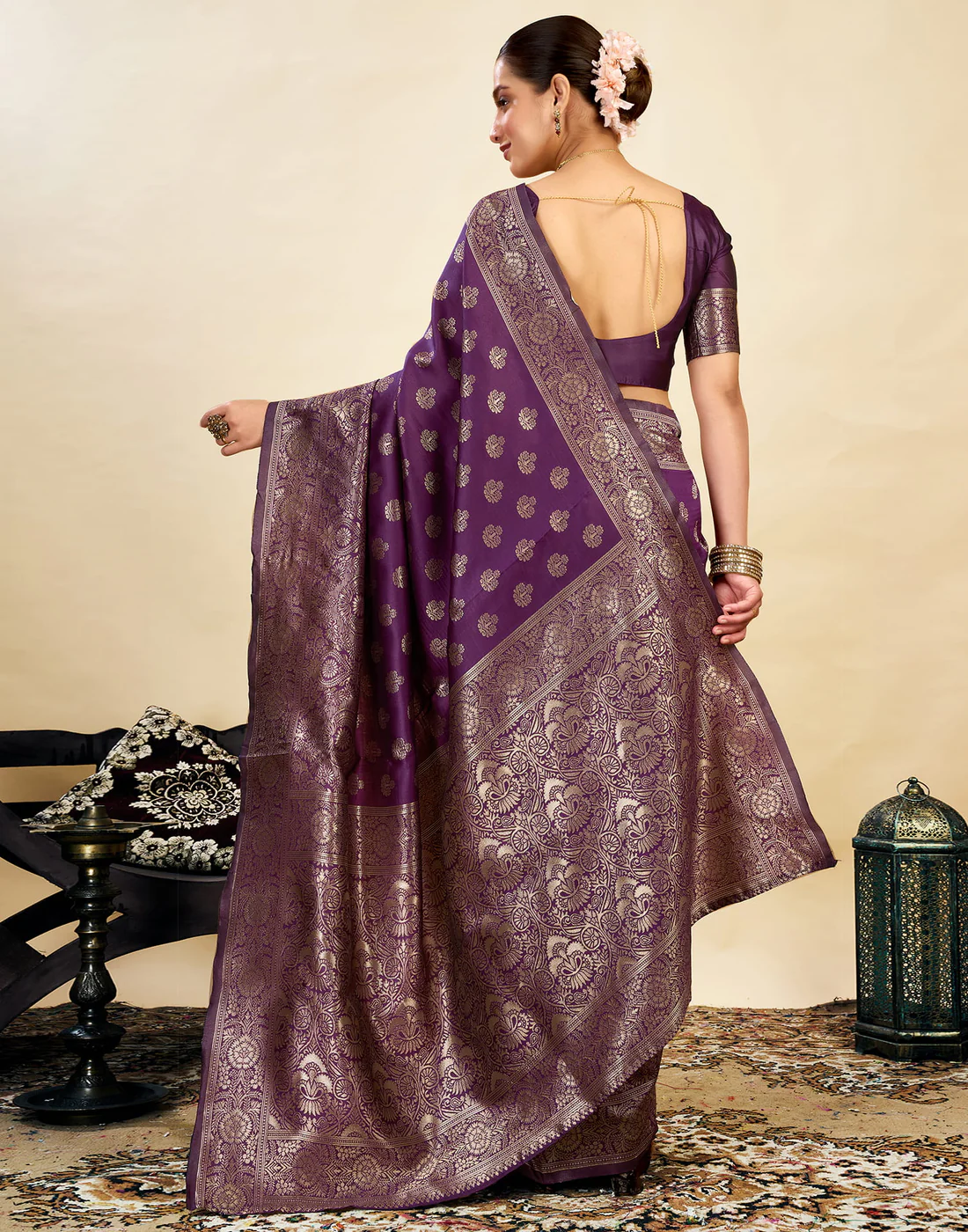 Opulent Wine Banarasi Silk Saree with Luxurious Golden Zari Weaving