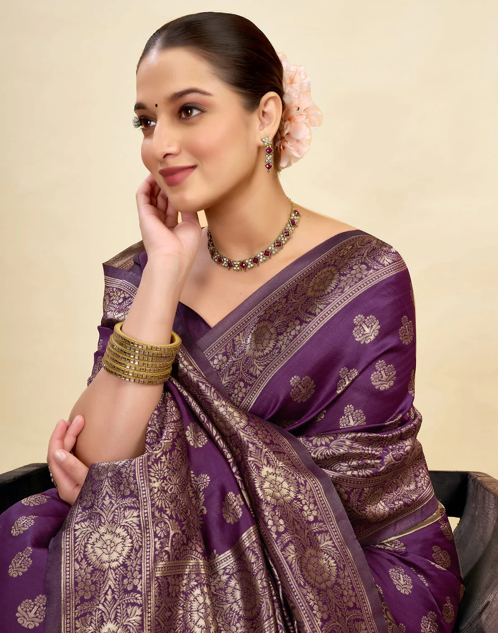 Opulent Wine Banarasi Silk Saree with Luxurious Golden Zari Weaving