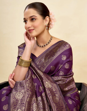 Opulent Wine Banarasi Silk Saree with Luxurious Golden Zari Weaving