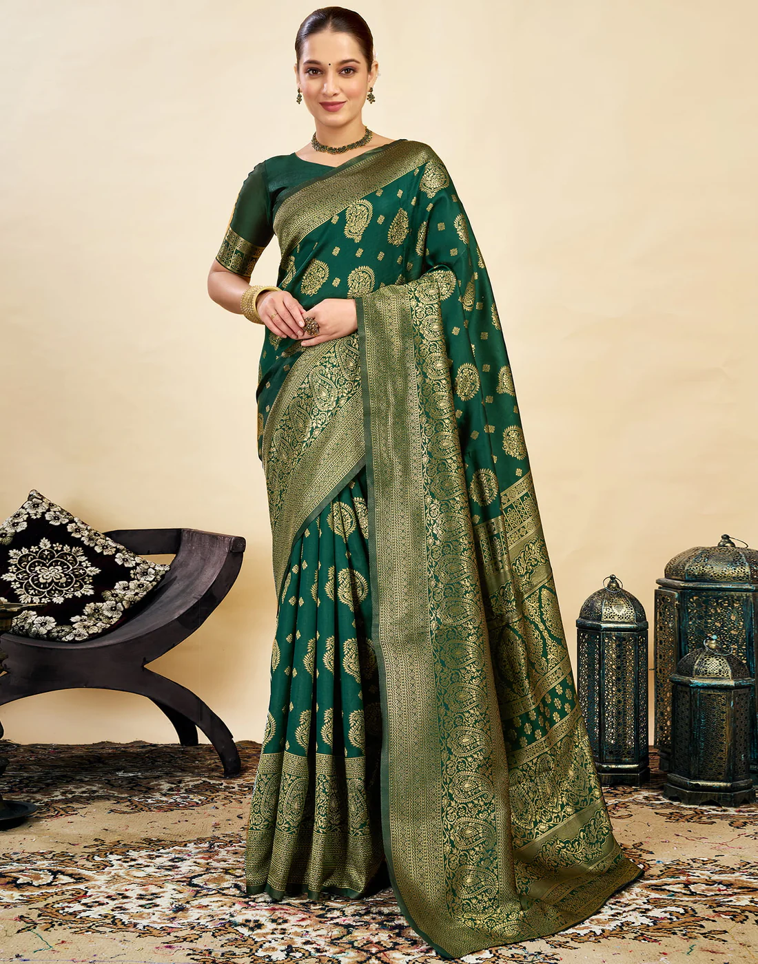Sophisticated Bottle Green Banarasi Silk Saree