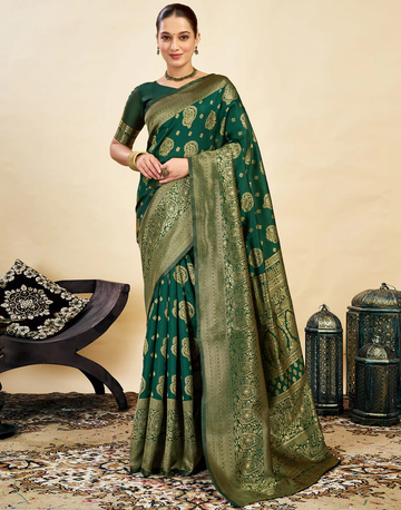 Sophisticated Bottle Green Banarasi Silk Saree
