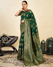 Sophisticated Bottle Green Banarasi Silk Saree