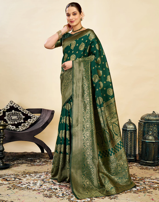 Sophisticated Bottle Green Banarasi Silk Saree
