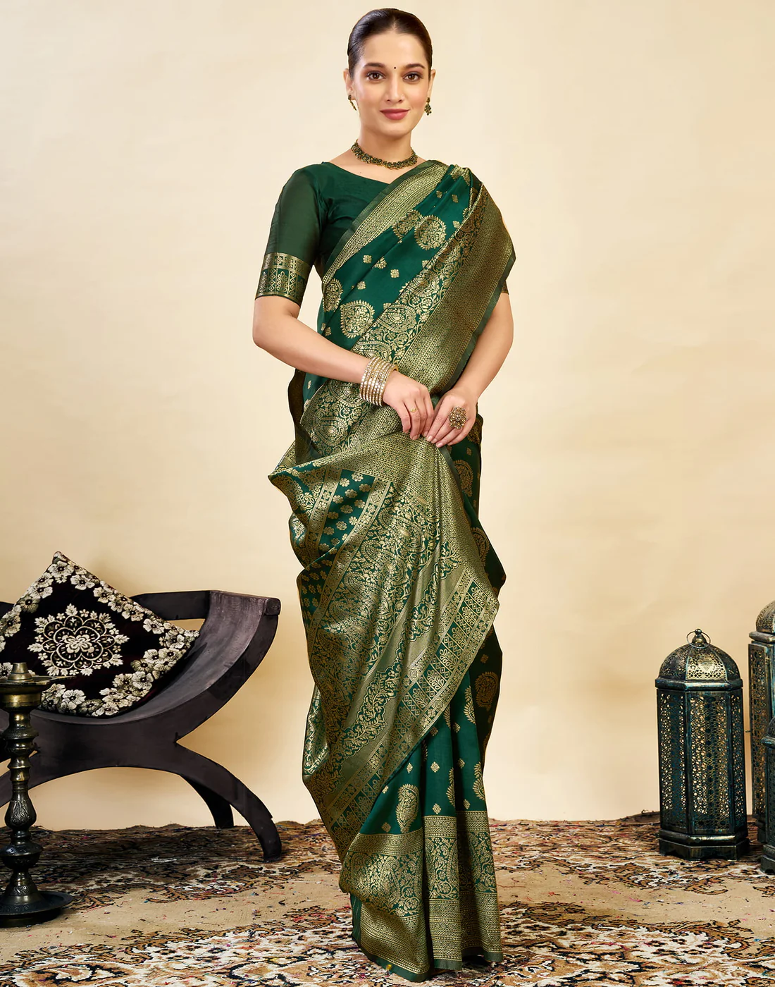 Sophisticated Bottle Green Banarasi Silk Saree