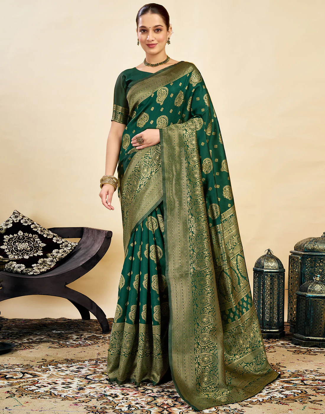 Sophisticated Bottle Green Banarasi Silk Saree