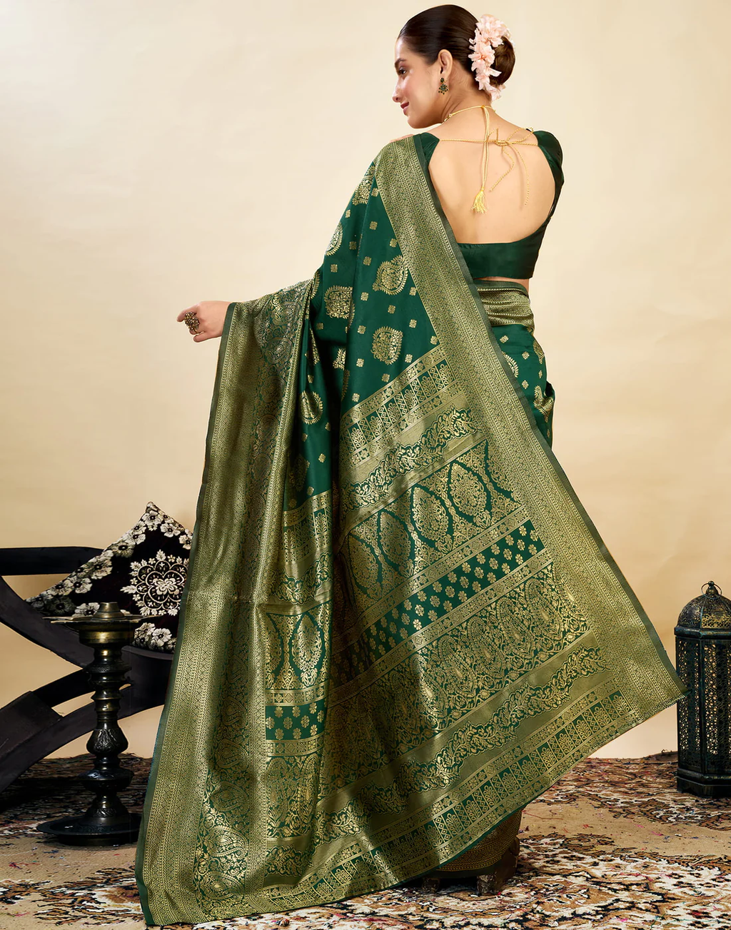 Sophisticated Bottle Green Banarasi Silk Saree