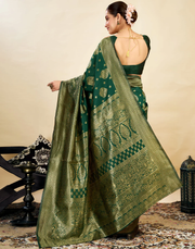 Sophisticated Bottle Green Banarasi Silk Saree