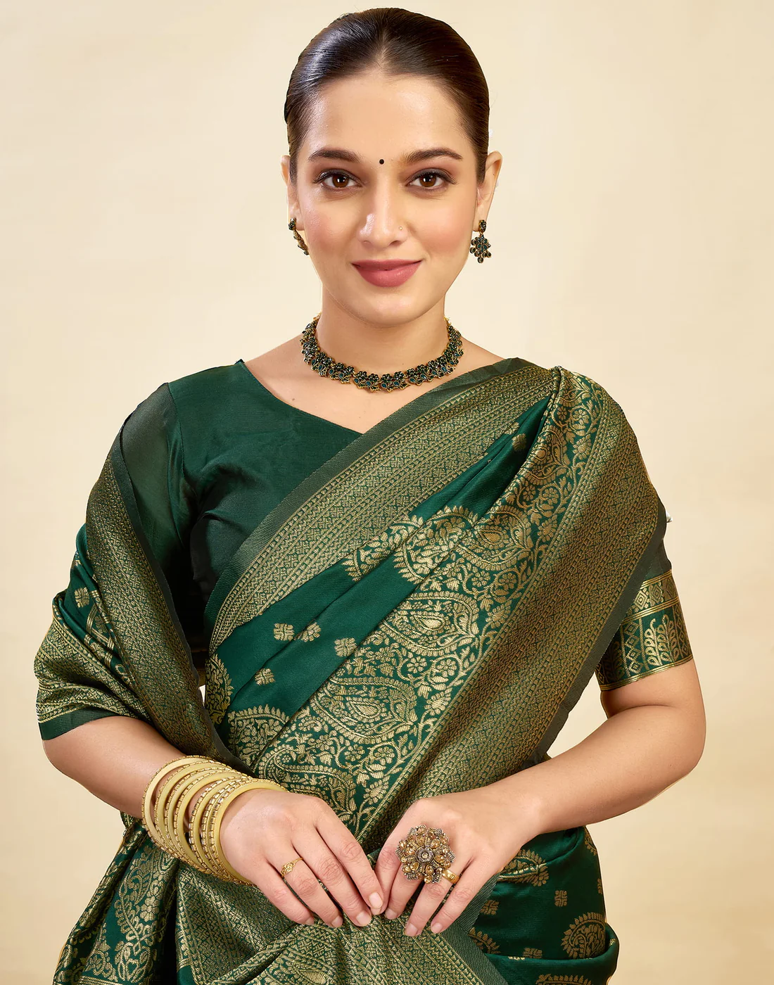 Sophisticated Bottle Green Banarasi Silk Saree