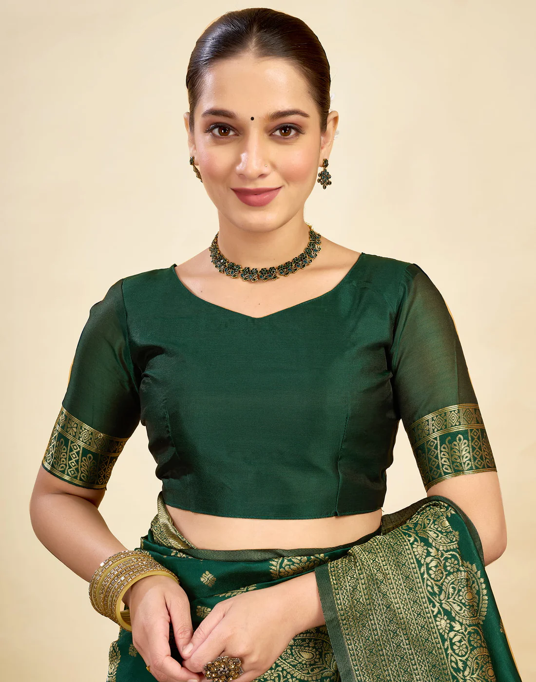 Sophisticated Bottle Green Banarasi Silk Saree