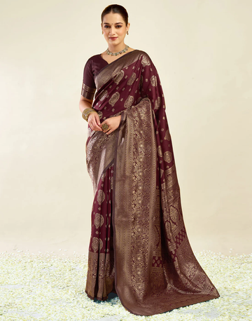 Opulent Maroon Banarasi Silk Saree with Luxurious Golden Zari Weaving