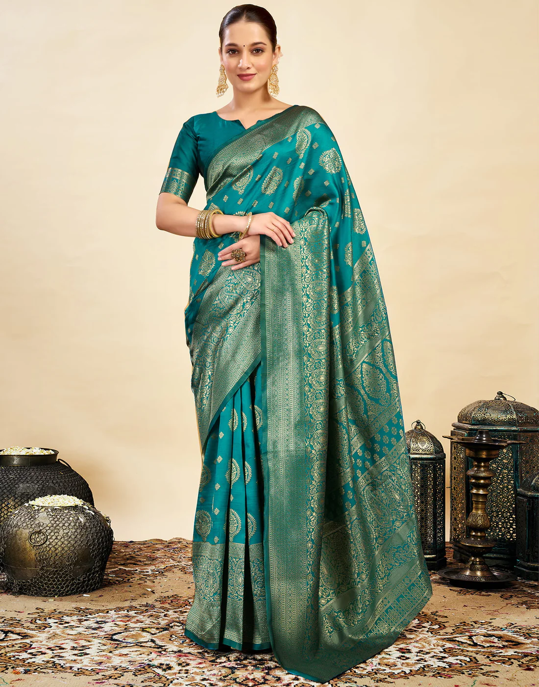 Striking Teal Green Banarasi Silk Saree
