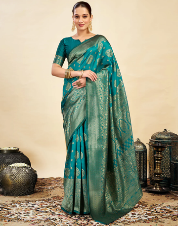 Striking Teal Green Banarasi Silk Saree