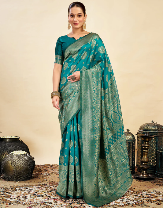Striking Teal Green Banarasi Silk Saree