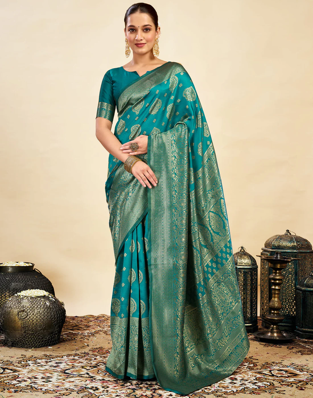 Striking Teal Green Banarasi Silk Saree
