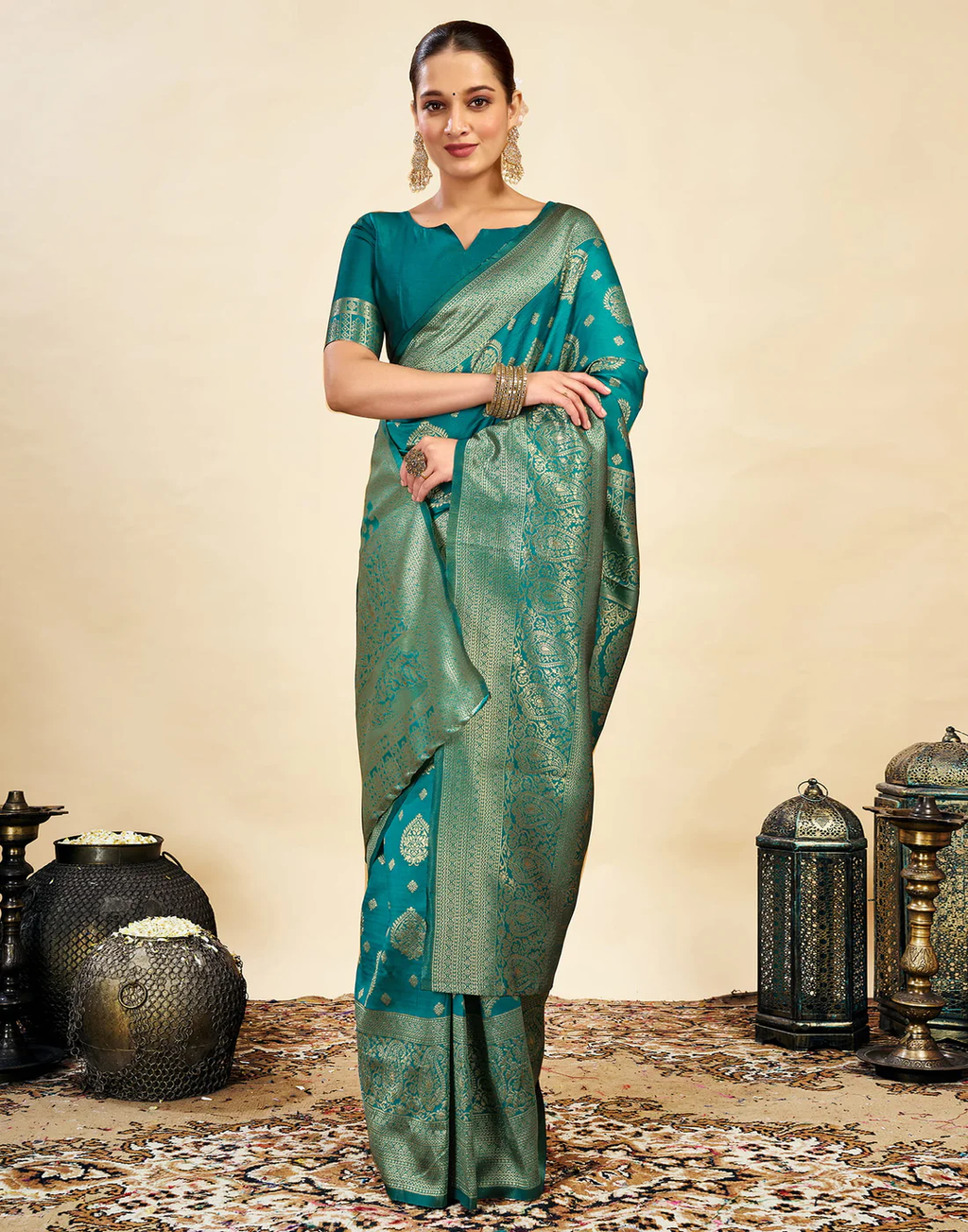 Striking Teal Green Banarasi Silk Saree