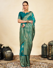 Striking Teal Green Banarasi Silk Saree