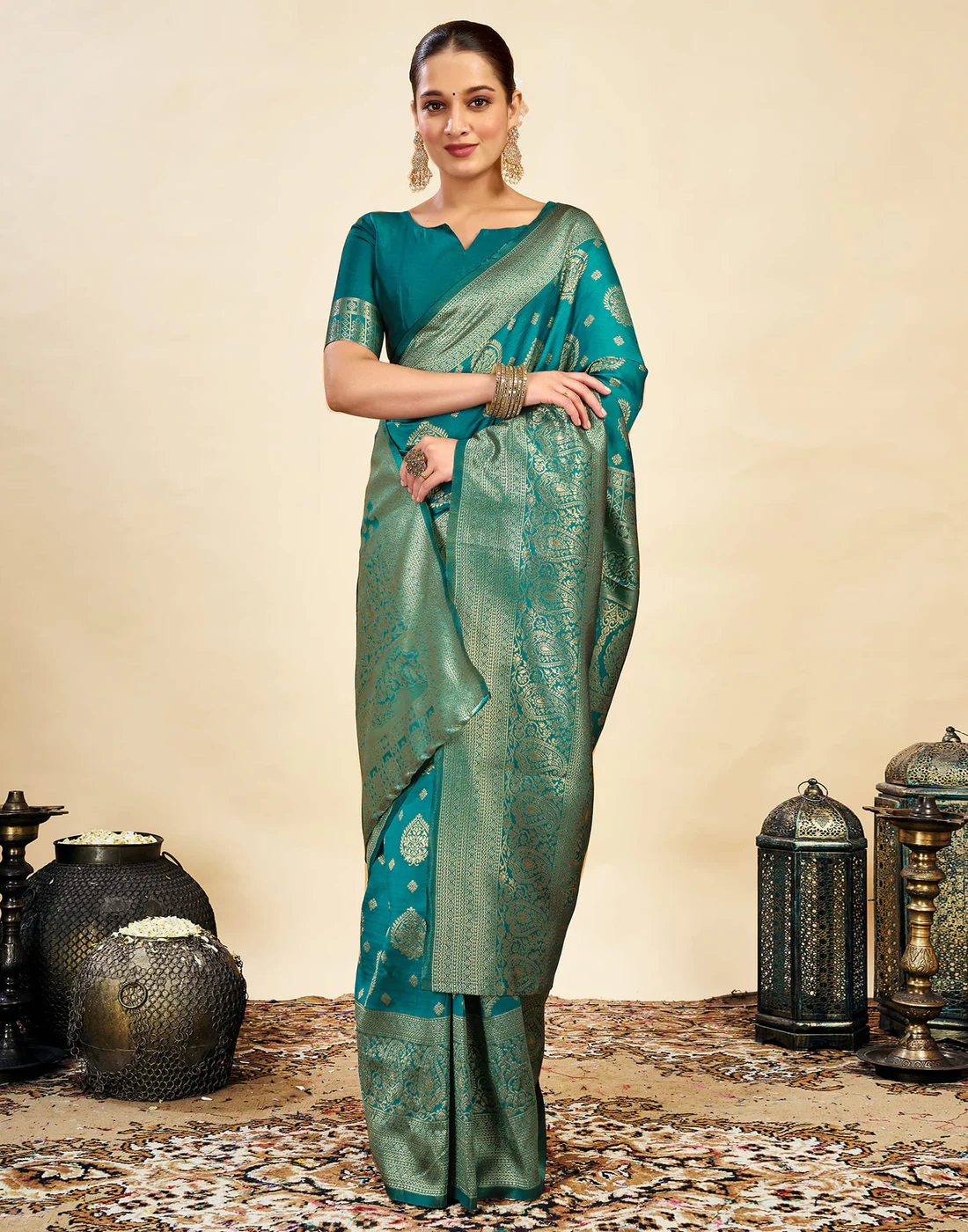 Striking Teal Green Banarasi Silk Saree