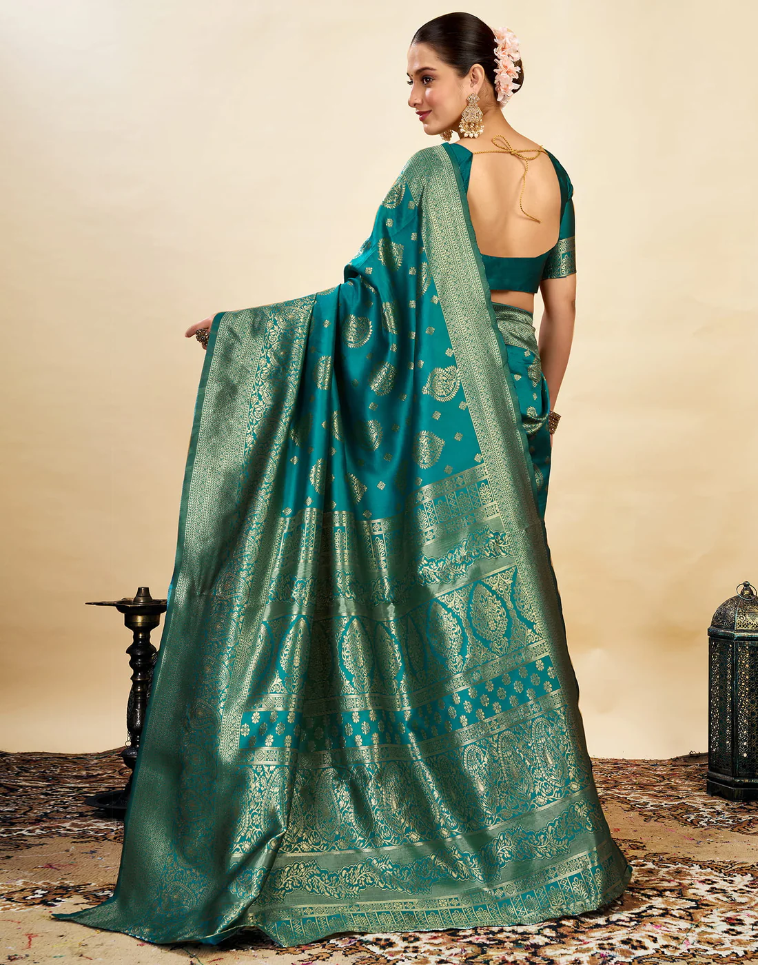 Striking Teal Green Banarasi Silk Saree