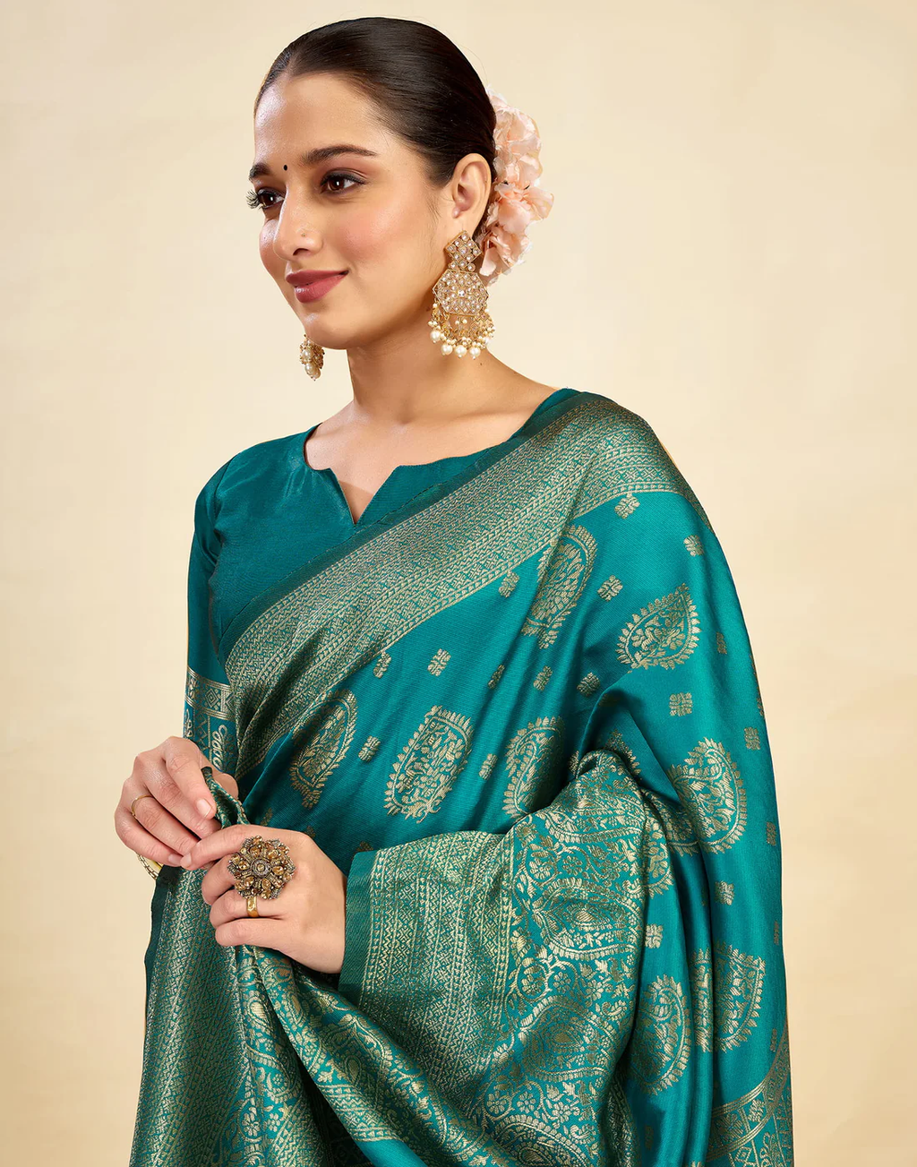 Striking Teal Green Banarasi Silk Saree