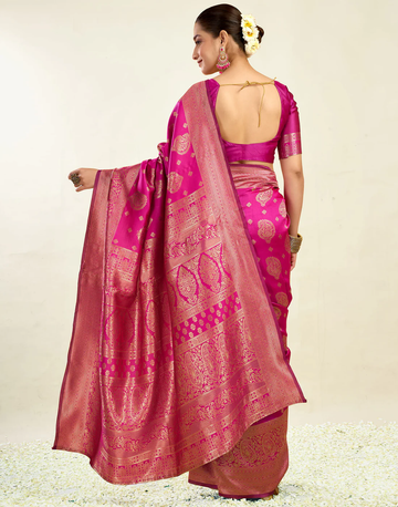 Vibrant Rani Pink Banarasi Silk Saree with Luxurious Zari Weaving