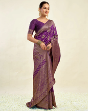 Opulent Wine Banarasi Silk Saree with Luxurious Golden Zari Weaving