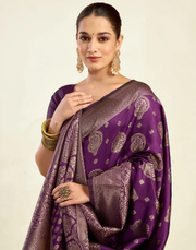 Opulent Wine Banarasi Silk Saree with Luxurious Golden Zari Weaving