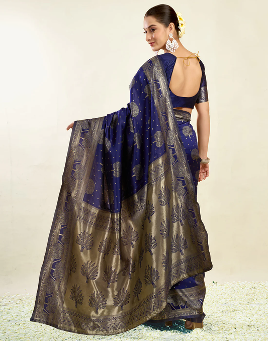 Striking Navy Blue Banarasi Silk Saree with Grand Zari Weaving