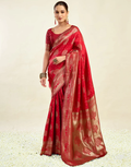 Classic Red Banarasi Silk Saree with Luxurious Golden Zari Weaving