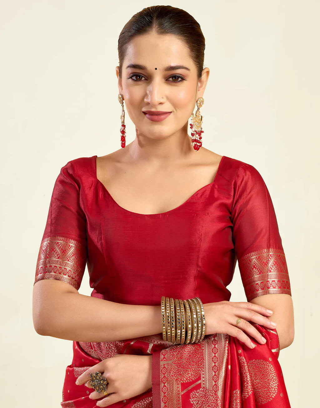 Classic Red Banarasi Silk Saree with Luxurious Golden Zari Weaving
