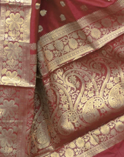 Rich Maroon Banarasi Silk Saree with Luxurious Golden Zari Weaving