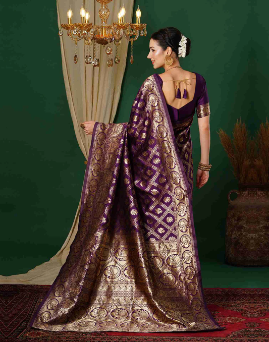 Luxurious Wine-Colored Banarasi Silk Saree