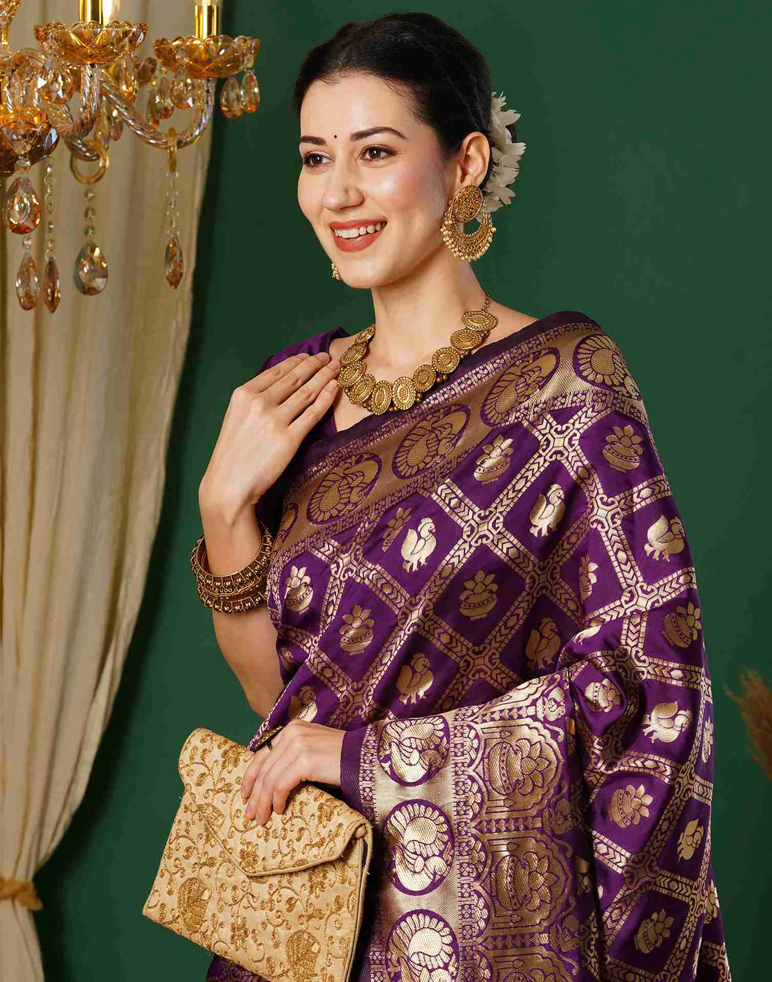 Luxurious Wine-Colored Banarasi Silk Saree