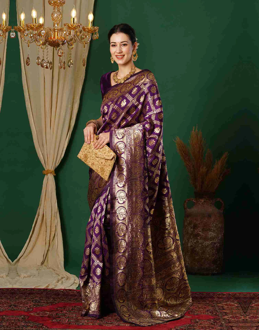 Luxurious Wine-Colored Banarasi Silk Saree