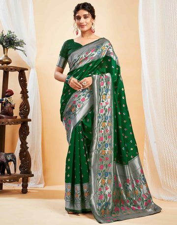 Elegant Bottle Green Banarasi Silk Saree