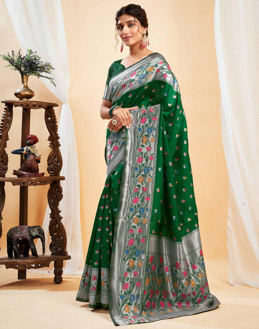 Elegant Bottle Green Banarasi Silk Saree