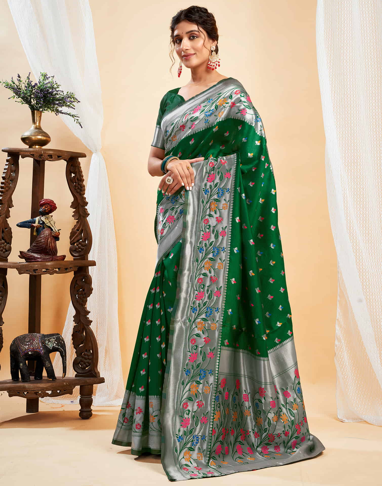 Elegant Bottle Green Banarasi Silk Saree