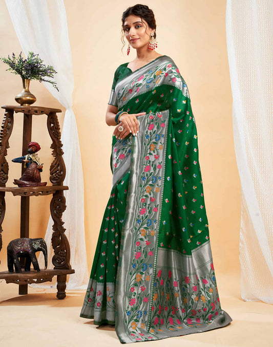 Elegant Bottle Green Banarasi Silk Saree